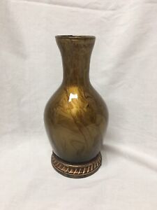 Home Decor Glass Flower Bud Vase gloss brown bronze gold marble swirl style