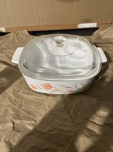 Vintage Corning Ware "Peach Floral" 2 Quart Casserole A-2-B with Pyrex Lid - Picture 1 of 6