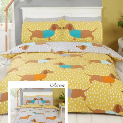STYLEMYBEDROOM Dolly Dachshund Sausage Dog Reversible Duvet Quilt Cover Bedding Set in 3 Sizes