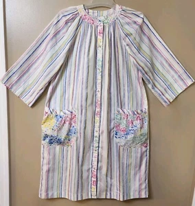 VTG Night Gown House Dress Mumu Rainbow Snap Front Robe Pockets USA Womens Sz 16 - Picture 1 of 9