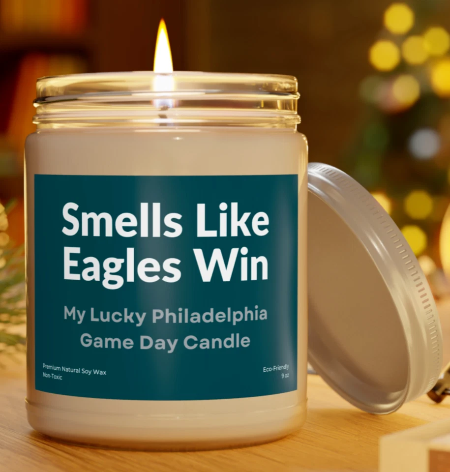 Customizable Philadelphia Eagles Win Premium Scented Candle 9 oz Football Decor - Image 1 of 4