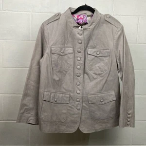 NWOT Twiggy London Women's Plus Size Leather Jacket Size 1X Grey Military Retro - Picture 1 of 9
