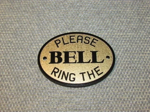 Letrero de puerta de madera PLEASE RING BELL ovalado dorado y negro - Imagen 1 de 2