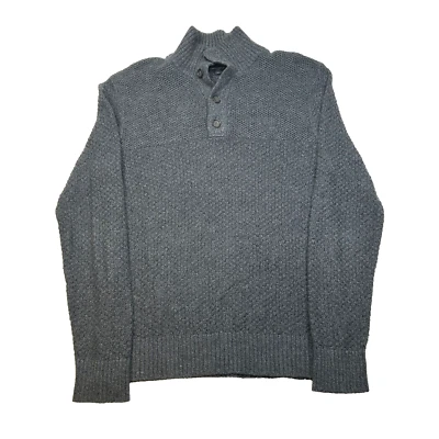 Banana Republic 1/4 Zip Sweater Mens Medium Grey Heather Knit Cotton Nylon Wool - Image 1 of 4