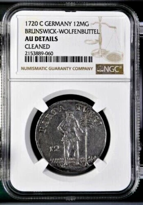 1720 C German States Brunswick Wolfenbuttel Wildman 1/3 Taler, 12 MG, NGC AU - Image 1 of 2