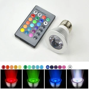 E27 4W LED RGB Light Bulb Dimmable RGB Bulbs Spotlights+24Key Remote Control - Picture 1 of 9