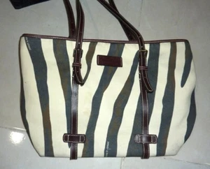 Vintage Dooney & Bourke Canvas Beuteltasche Handtasche Zebra 18" x 11" x 7" - Bild 1 von 11