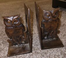 Vintage Japan MCM Cast Iron Owl Sculpture Japanese Bookends / Doorstops