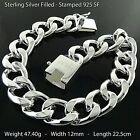 Men's Real 925 Sterling Silver Filled Solid Curb Statement Link Box Clasp 22.5cm