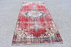 Turkish kitchen rug, Handmade vintage home decor rug, Area 3.8 x 8.8 ft RS8267
