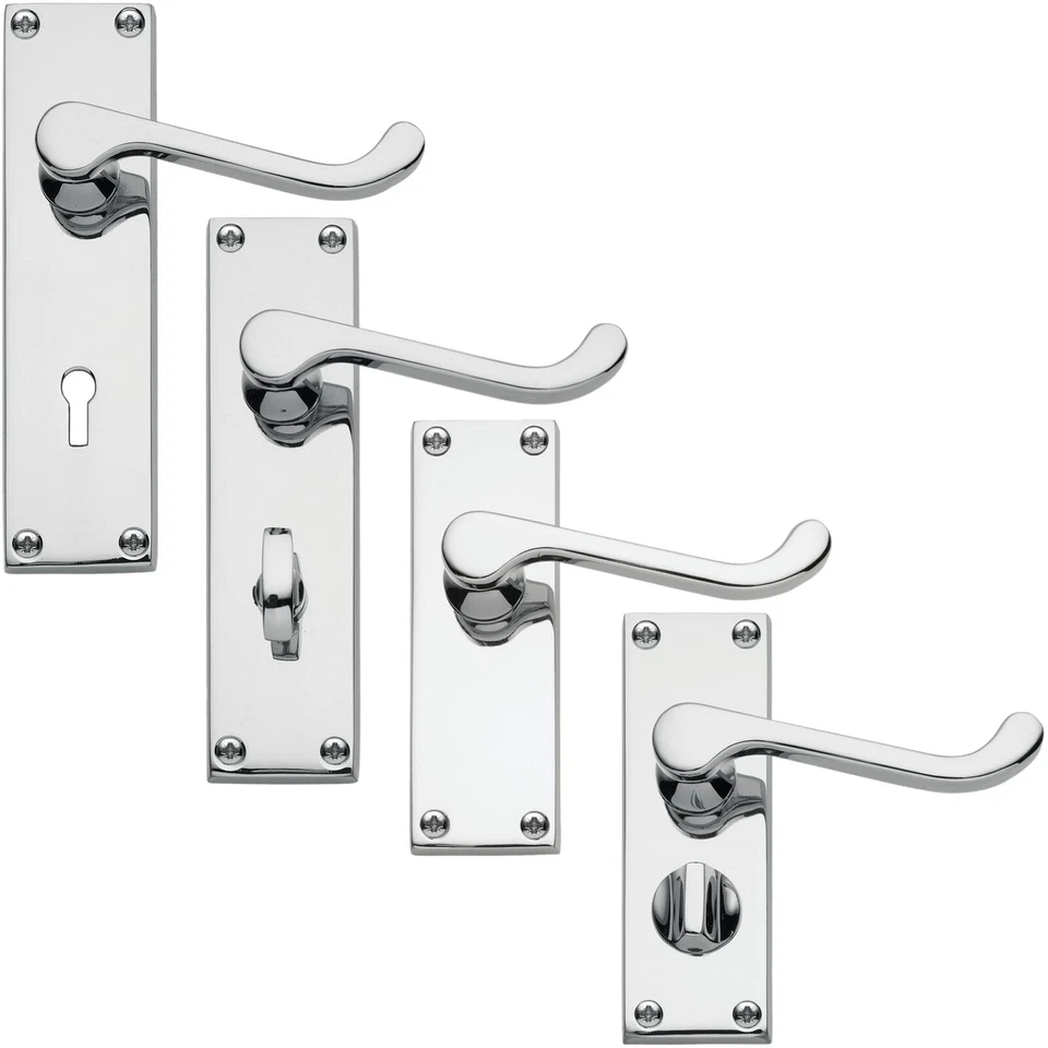 Howdens Bertelli Victorian Scroll Lever Door Handles Polished Chrome UK Quality - Image 1 of 1