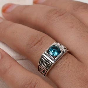 Anello Topazio Naturale Londra Argento Sterling 925 Anello Topazio Blu Londra-CR011 - Foto 1 di 3