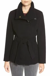 Cole Haan 141507 Women's Belted Double Breasted Jacket With Snap Black Sz 14 - Picture 1 of 4