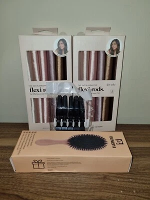 Juego de dos varillas flexibles de satén Kit-sch y juego de cepillos y clips para el cabello 100 % cerdas de jabalí. Foto 1 de 4