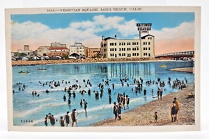 Vintage Postkarte Strand & Venetian Square, Long Beach, Kalifornien - Bild 1 von 2