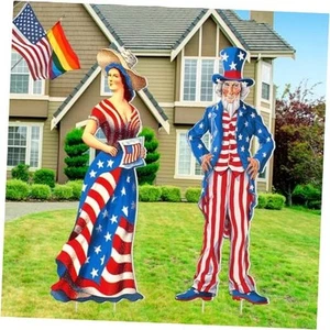 2 Stück 4. Juli Hofschild mit Pfahl Outdoor Patriotisch Stern Rasendeko - Bild 1 von 7