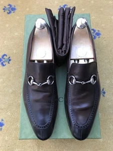 Gucci Loafers Leather Shoes Brown Silver Horsebit Buckle Mens UK 5.5 US 6.5 39.5 - Picture 1 of 11