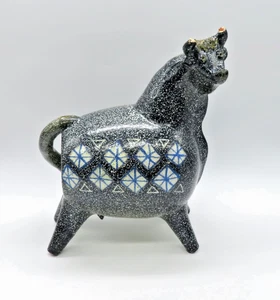 Alfarez Arte Cerámica Toro Estatua Cuerpo Moteado Diseño Diamante Hecho en España Años 60 - Imagen 1 de 21