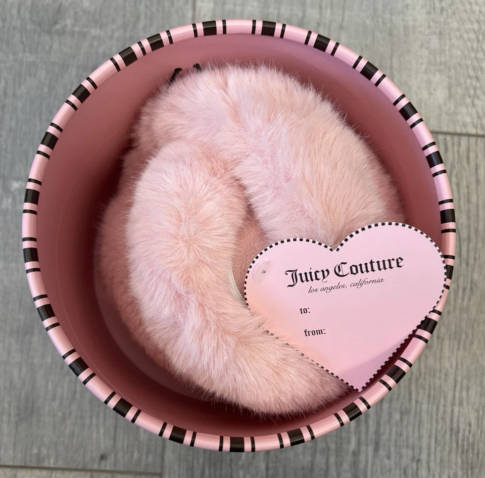 Orejeras rosa Juicy Couture nuevas con etiquetas con linda caja a rayas Y2k edición limitada Foto 1 de 4