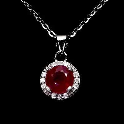 925 Sterling Silver Necklace Round Ruby 6mm Natural Gemstone Jewelry 18inches - Image 1 of 4