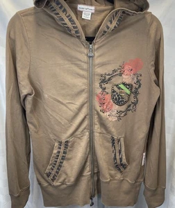 Major de Lema Hoodie Damen S braun distressed durchgehender Reißverschluss Streetwear Animal Print - Bild 1 von 19