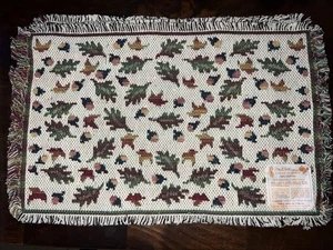 Vintage 1990er gewebte HERBST TISCHSETS 5er Set BLÄTTER & EICHELBORDÜRE neu mit Etikett 100 % Baumwolle - Bild 1 von 6