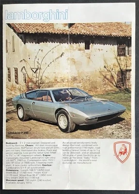 Folleto de ventas LAMBORGHINI Car Range 1973 URRACO P.250 Espada JARAMA Countache Foto 1 de 2