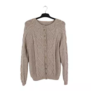 Handgestrickte Damen-Cardigan Größe Medium Haferflocken 100 % Acryl Aran Zopfmuster - Bild 1 von 6