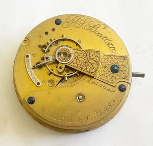 Vintage PS Bartlett Pocket Watch Movement & Dial, 18size - Picture 1 of 5