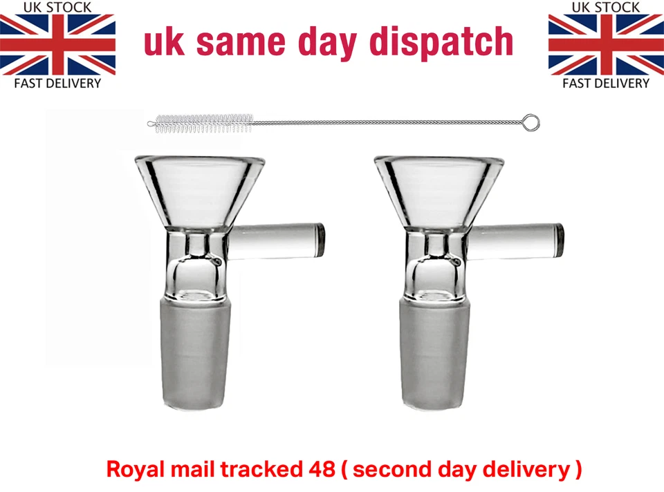 2 x 14mm Male Hookah glass bong bowls with cleaning brush - Image 1 of 1