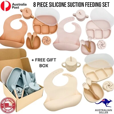 8 Piece Silicone Suction Bowl & Plate Baby Feeding Set with gift box - image 1 of 4