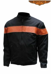 Chaqueta textil con cremallera estilo motocicleta negra estilo corredor para hombre con rayas naranjas - Imagen 1 de 6