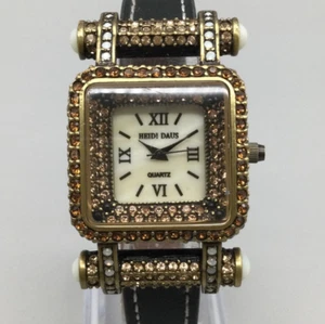 Heidi Daus Crystals Watch Women 30mm Gold Tone Square MOP Dial New Battery - Picture 1 of 15