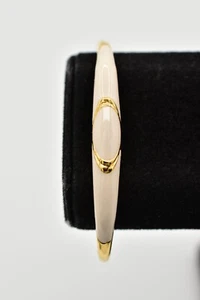 Bracciale Polsino Vintage Piccolo Tono Oro Bianco Crema Smalto Elegante NOS 1980 W3 - Foto 1 di 12