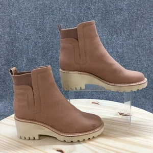 Dolce Vita Boots Womens 6.5 Huey Chunky Wedge Ankle Booties Brown Fabric Pull On - Picture 1 of 22