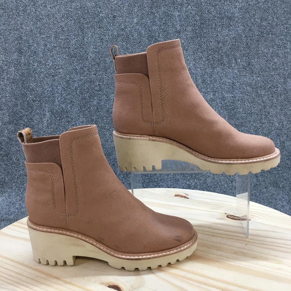 Dolce Vita Botas Mujer 6.5 Huey Gruesas Cuña Botines Marrón Tela Pull On Foto 1 de 4