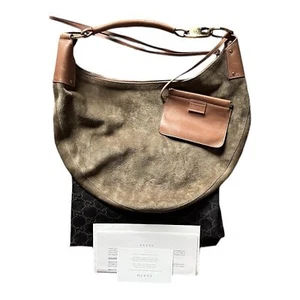 Gucci Hobo Bag Wildleder Khaki Steppnähte Lederbesatz Gold Hardware Vielseitig - Bild 1 von 10