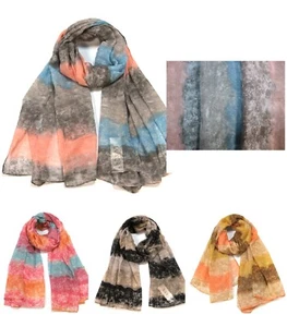 All season Cotton Blend Woman Light-weight Cloud Pattern colour stripes Scarf - Picture 1 of 5
