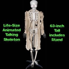 Standing Life Size ANIMATED TALKING HUMAN SKELETON Halloween Haunted House Prop