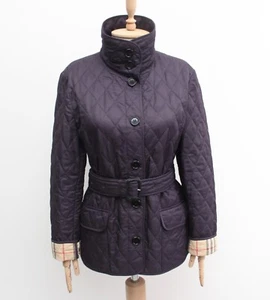 Women's BURBERRY London Quilted Belted Jacket Nova Check Lined Size M Purple - Picture 1 of 12