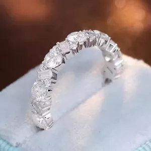 2 CTW runder Schnitt D/VVS1 Moissanit Ewigkeit Hochzeitsband 14K weiß vergoldet - Bild 1 von 10