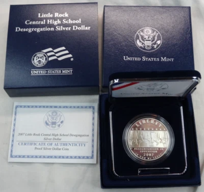 2007-P Little Rock Desegregation Proof Silver Dollar Commemorative $1 US Mint - Image 1 of 4