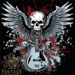 Gitarre & Schädel Heavy Metal Rock Music Wings Herren T-Shirt 100 % Baumwolle - Bild 1 von 3
