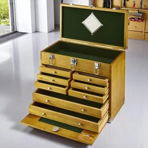 8 Drawer Hardwood Tool Chest Storage Cabinet Toolbox Felt-Lined Machinists Chest - Picture 1 of 10