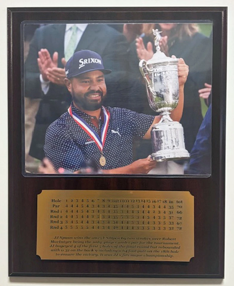 Placa fotográfica JJ Spaun 2025 US Open Champion 8x10 con placa de identificación grabada Foto 1 de 4