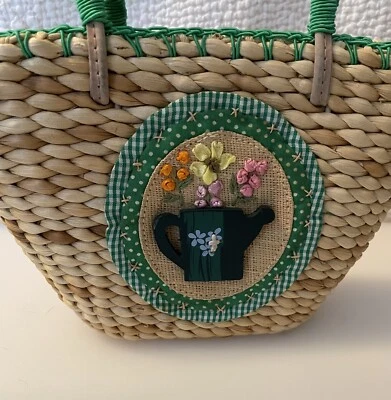 Bolso Cartera Jardín Flor Retro Paja Guinga Regadera Abuela Disfraz Bolso de Mano Foto 1 de 4