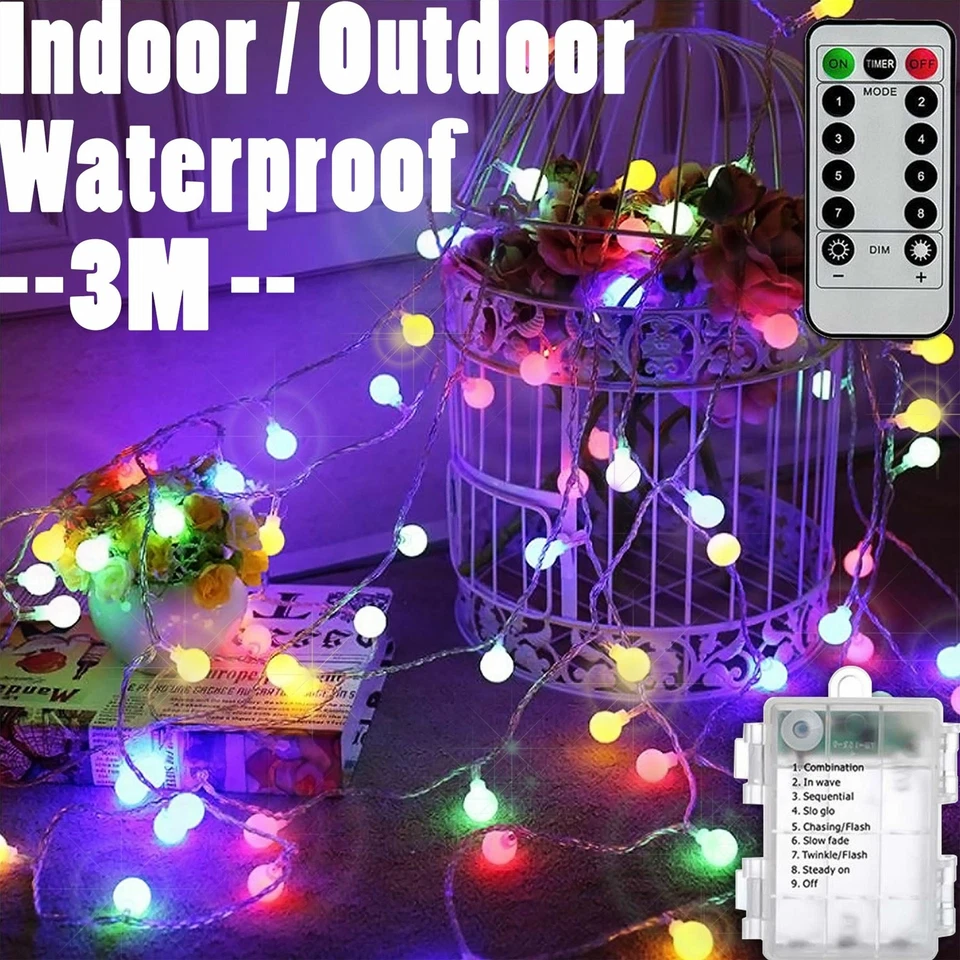 1-20 x 3M Multicolor Festón Hadas Luces Globo Bombilla Exterior Jardín Bola LED Foto 1 de 4