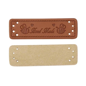 PU 'Handmade' Label for Sewing Dressmaking Knitting Craft Saddle Brown x 9 - Picture 1 of 12