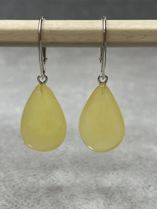 Drop BALTIC AMBER Earrings with Sterling Silver. Yellow Color Amber Earrings - Picture 1 of 6