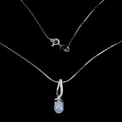 925 Argento Sterling Collana Ovale Opale di Fuoco 7x5 MM Gemma Gioielli 40.6cm - Immagine 1 di 4